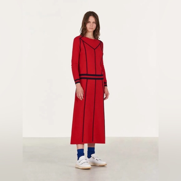Chinti & Parker Cashmere + wool blend red and navy piping dress - Picture 4 of 4